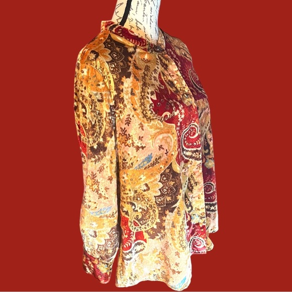 Soft Surroundings Bronze Montaigne Floral Paisley Velvet Button Down PL - Picture 5 of 12